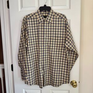 Eddie Bauer Yellow Blue Plaid Classic Button Down Casual Granola Shirt Medium